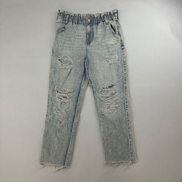 SO Juniors Distressed High Rise Mom Jean Denim 5/27W Paper Bag Waist Light Wash - Picture 2 of 11